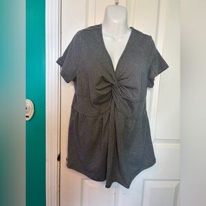 SHEIN Curve Gray Twist Front Knit Tunic Blouse V-Neck Short Sleeve 1XL Plus